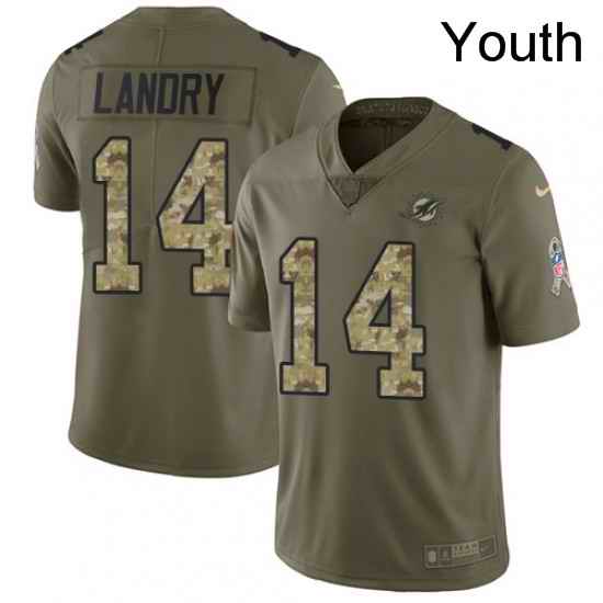 Youth Nike Miami Dolphins 14 Jarvis Landry Limited OliveCamo 2017 Salute to Service NFL Jersey